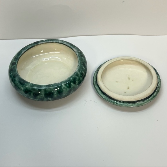 vintage 60s handmade trinket dish with lid green bubble glaze - Picture 4 of 8